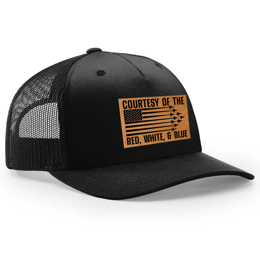 Courtesy Of The Red, White, & Blue Leather Patch Hat – God Bless The USA