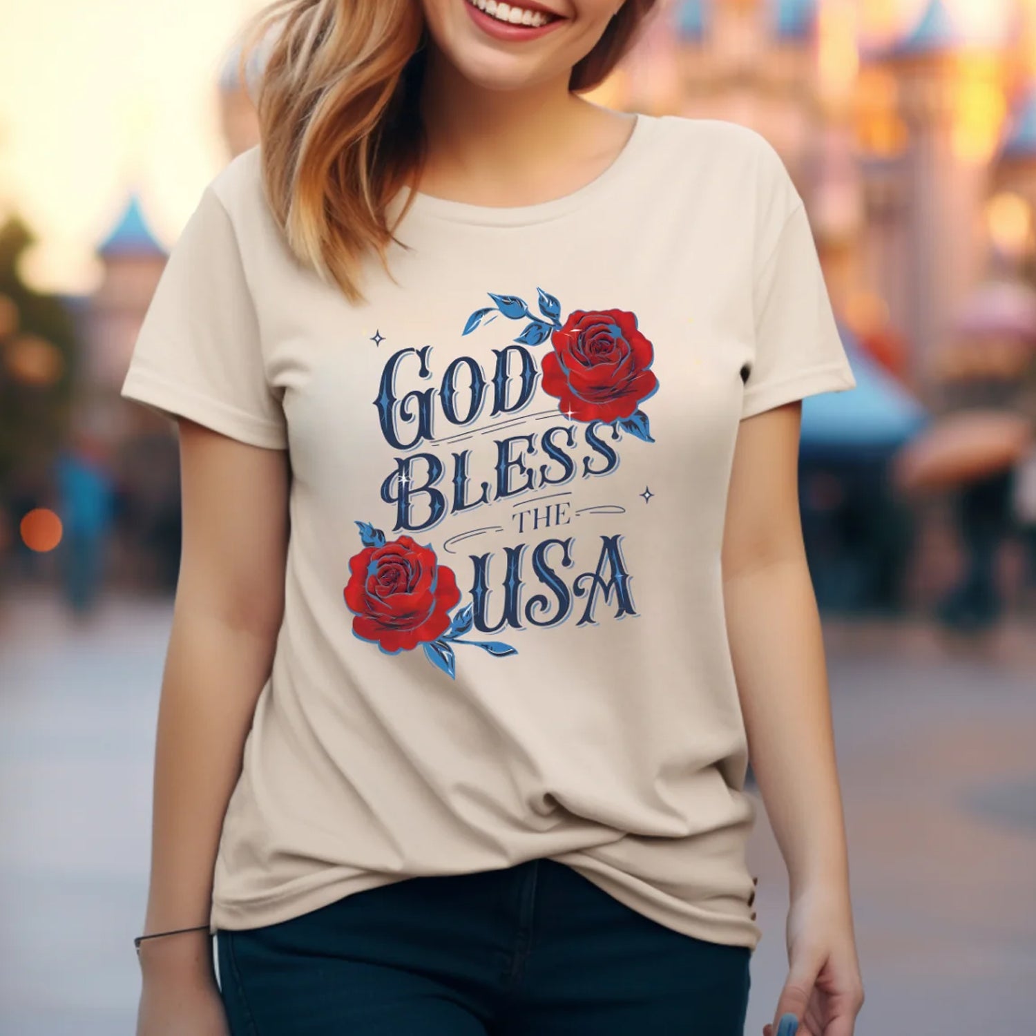 God Bless The USA Roses Tee